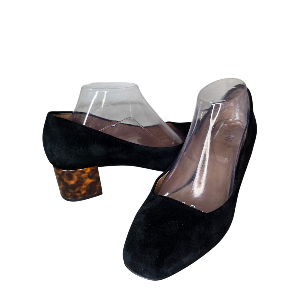 Jill Women's 9.5 Black Suede Square Toe Tortoiseshell Block Heel Pumps